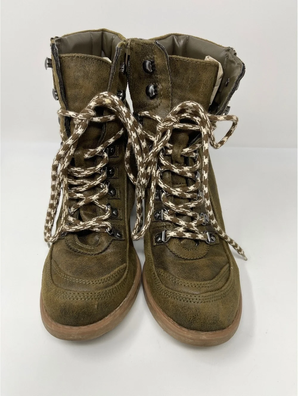 Carlos Santana Womens 7.5 Olive Green Lace Up Block Heel Ankle Hiking Boots